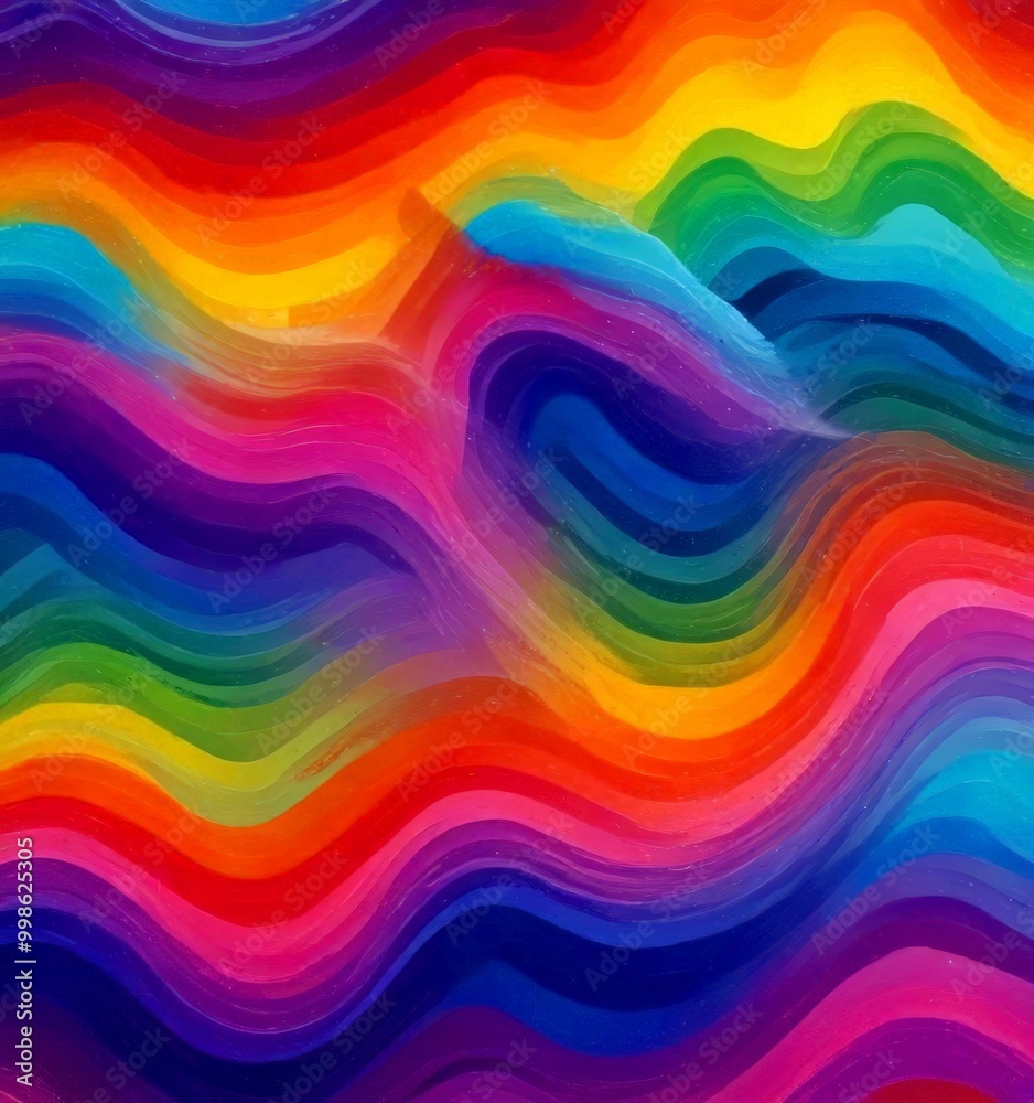 Poster a vibrant, abstract pattern of overlapping, wavy lines in a rainbow of colors, creating a dynamic and visually striking composition