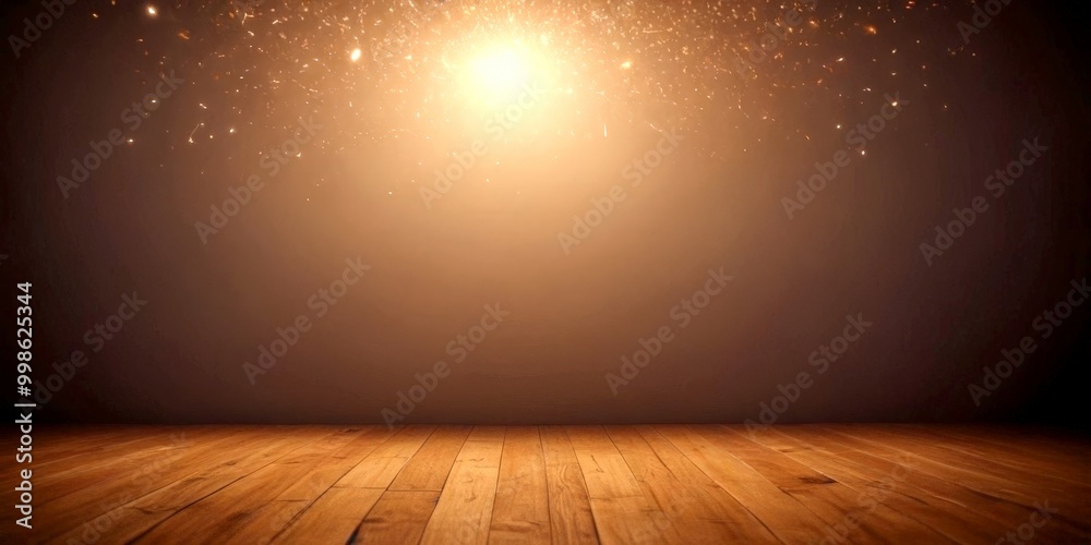 Poster a dimly lit room with a wooden floor and a single spotlight shining from the top left corner, creati