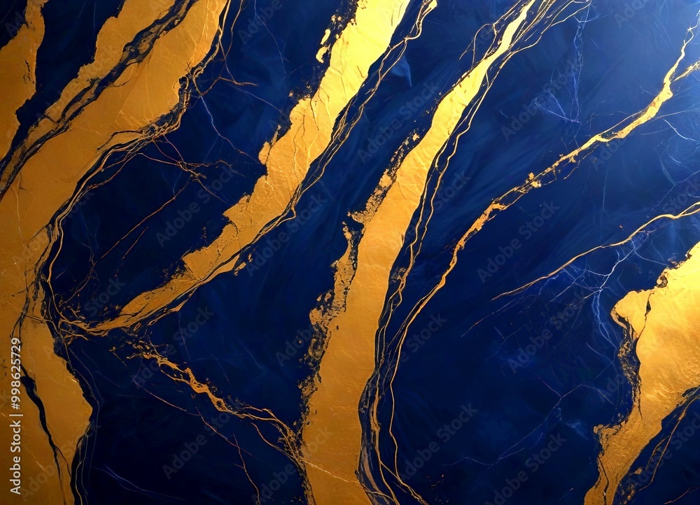 Aufkleber a close-up view marble surface with a striking pattern of gold and blue hues the gold lines appear t
