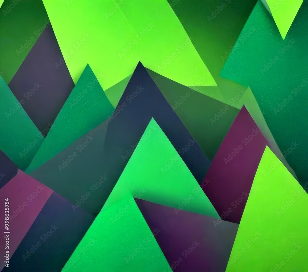 Fototapete a geometric pattern composed of overlapping green and purple triangles, creating a visually striking abstract design