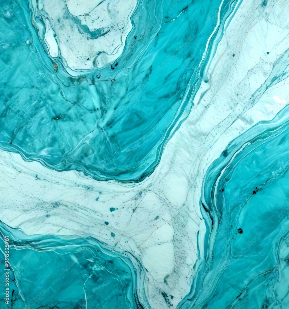 Poster a marble surface with a swirling pattern of turquoise and white marble, creating a captivating and dynamic visual effect