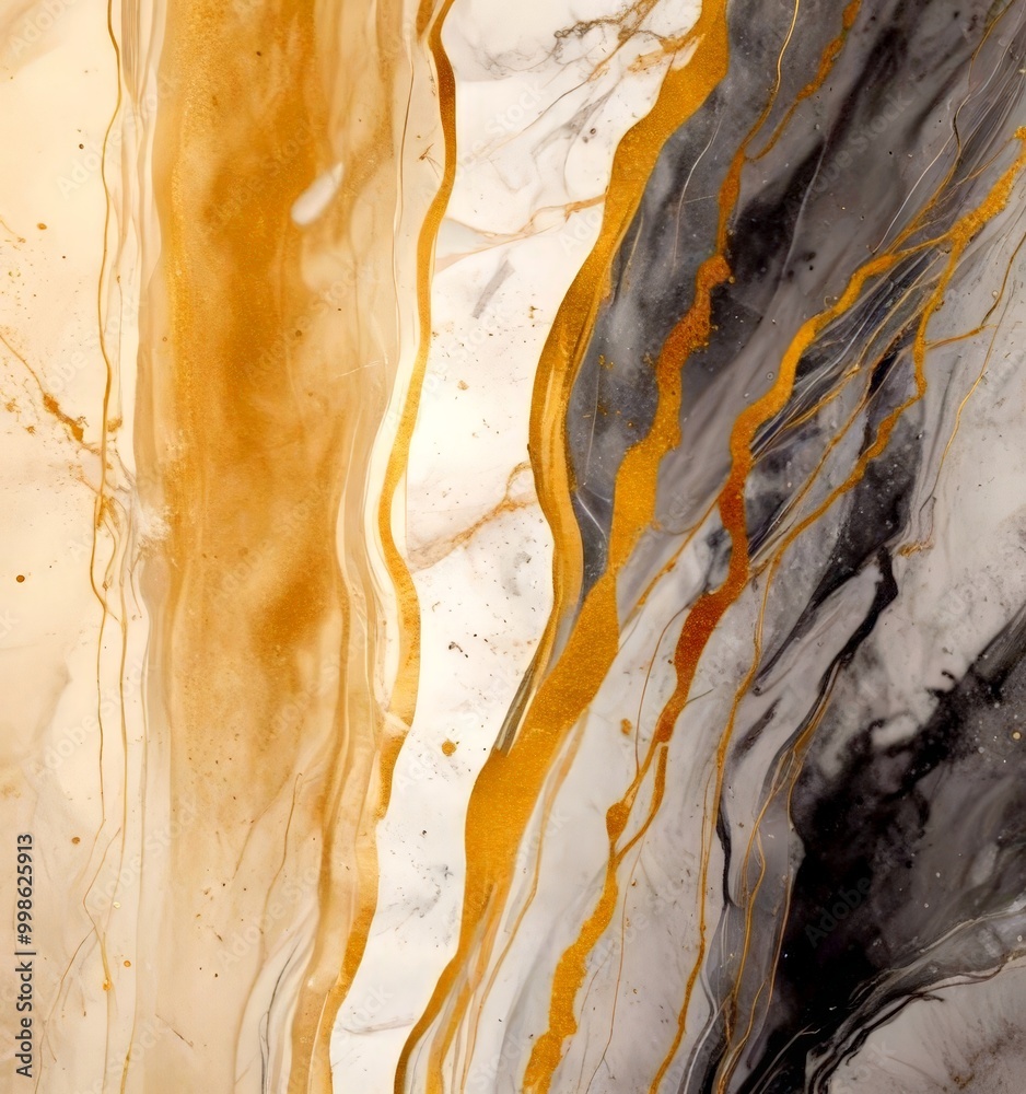 Fototapete a marble surface with a striking abstract pattern of gold and gray lines, creating a sense of movement and depth