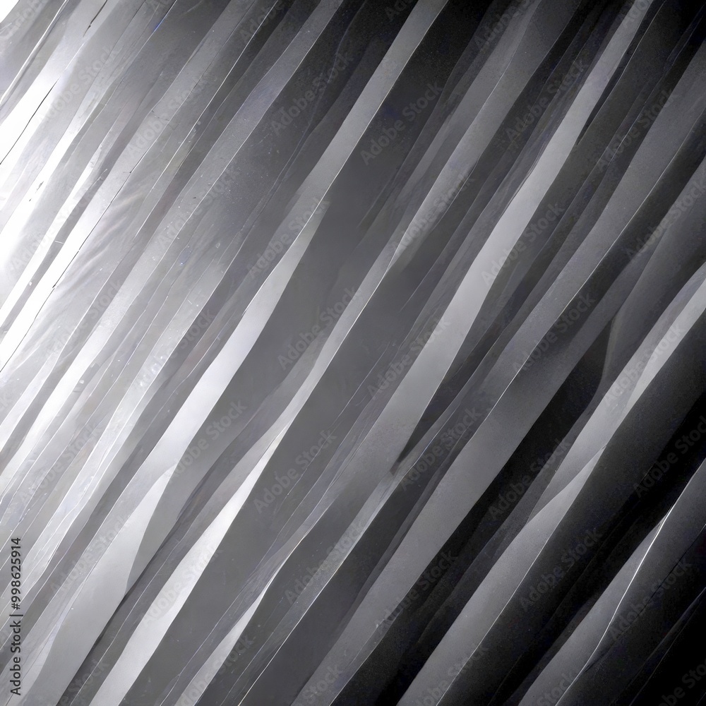 Poster a diagonal pattern of vertical lines, varying in thickness, creating a sense of depth and movement The lines are predominantly black, with some gray and white accents, giving