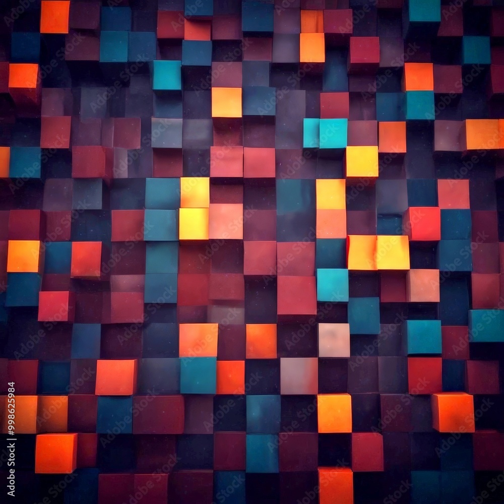 Aufkleber a pattern composed of numerous small cubes in various colors, including shades of orange, blue, and 
