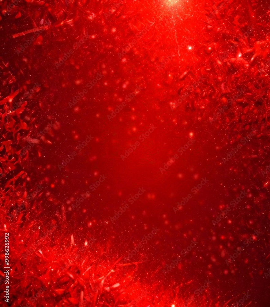 Poster a red background with a central, glowing light surrounded by a scattering of smaller, glowing red lights The edges of the are blurred, creating a sense of depth