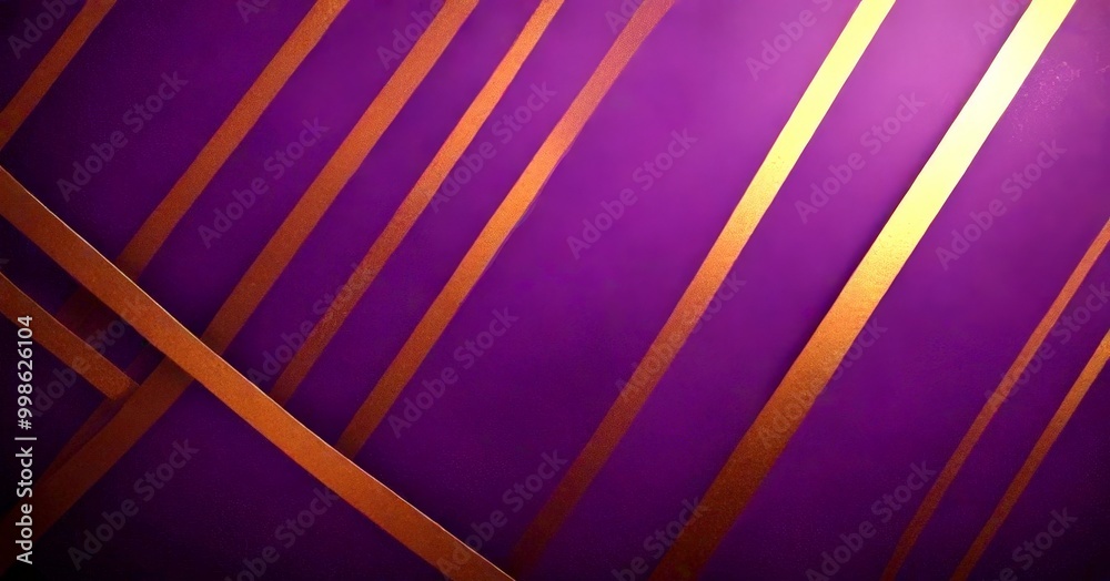 Poster a purple background with diagonal gold stripes, creating a visually striking contrast