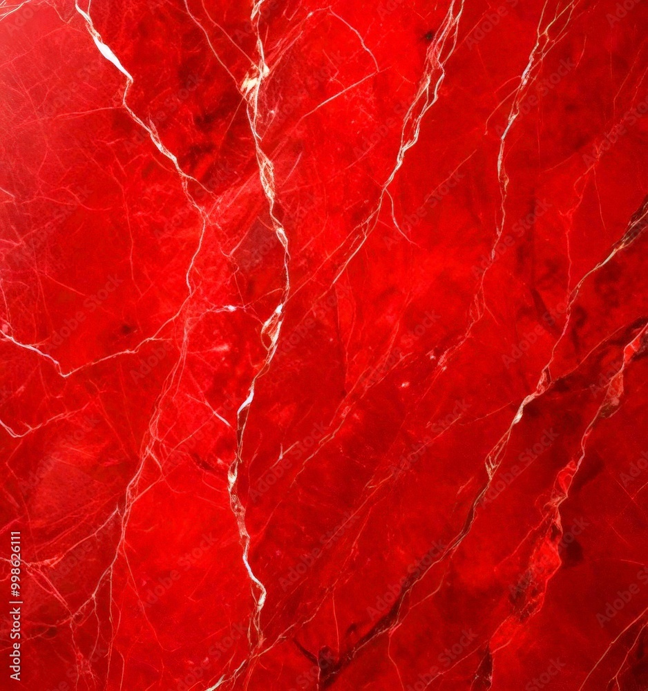 Poster a close-up view red marble surface with visible cracks and lines, creating a textured and intricate pattern