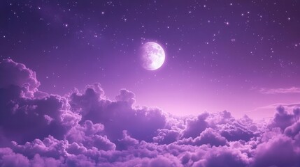 Fototapeta premium mystical purple night sky dreamy moonlit clouds twinkling stars ethereal phone wallpaper