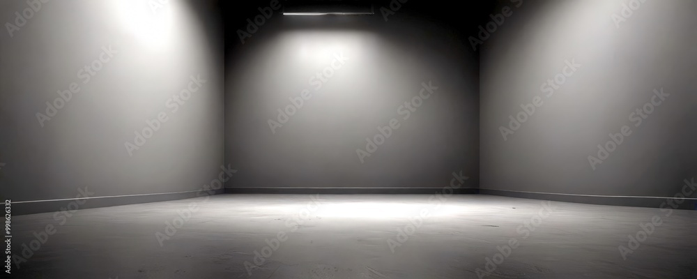Aufkleber A dimly lit, empty room with a single light source illuminating the center, creating a stark contrast between the illuminated and unlit areas