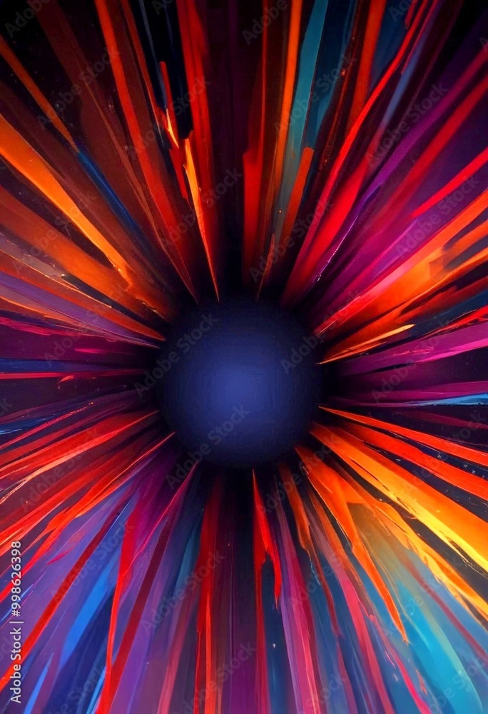 Aufkleber a vibrant abstract composition with a central black hole surrounded by radiating lines of various co