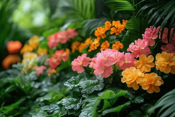 Naklejka premium Lush Green Tropical Leaves Close-Up Showcasing Vibrant Colors and Textures in a Natural Setting