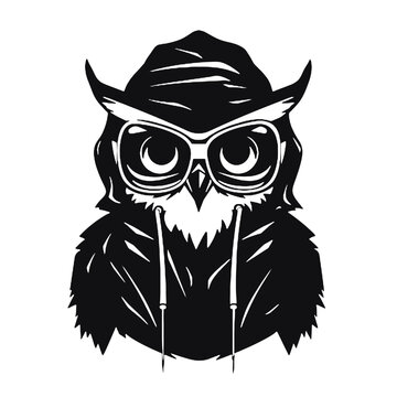 recommend clip art:  Owl wear glasses silhouette vector illustration
                    