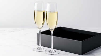 Elegant Champagne Glasses on Marble Table with Box
