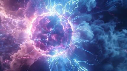 Obraz premium Futuristic Plasma Bomb Explosion with Glowing Blue and Purple Energy Waves Radiating Outward