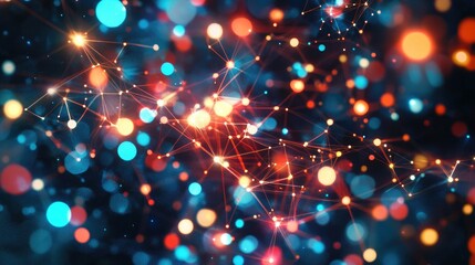 Abstract innovation background featuring bright interconnected lines and dots, representing futuristic tech and digital networks