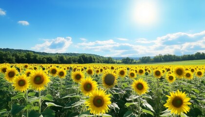 Obraz premium Sunflower Field. Sunflowers in Bloom. Sunflower Garden. Golden Hour Sunflowers. Sunny Sunflower Field.