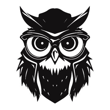 recommend clip art:  Owl wear glasses silhouette vector illustration
                    