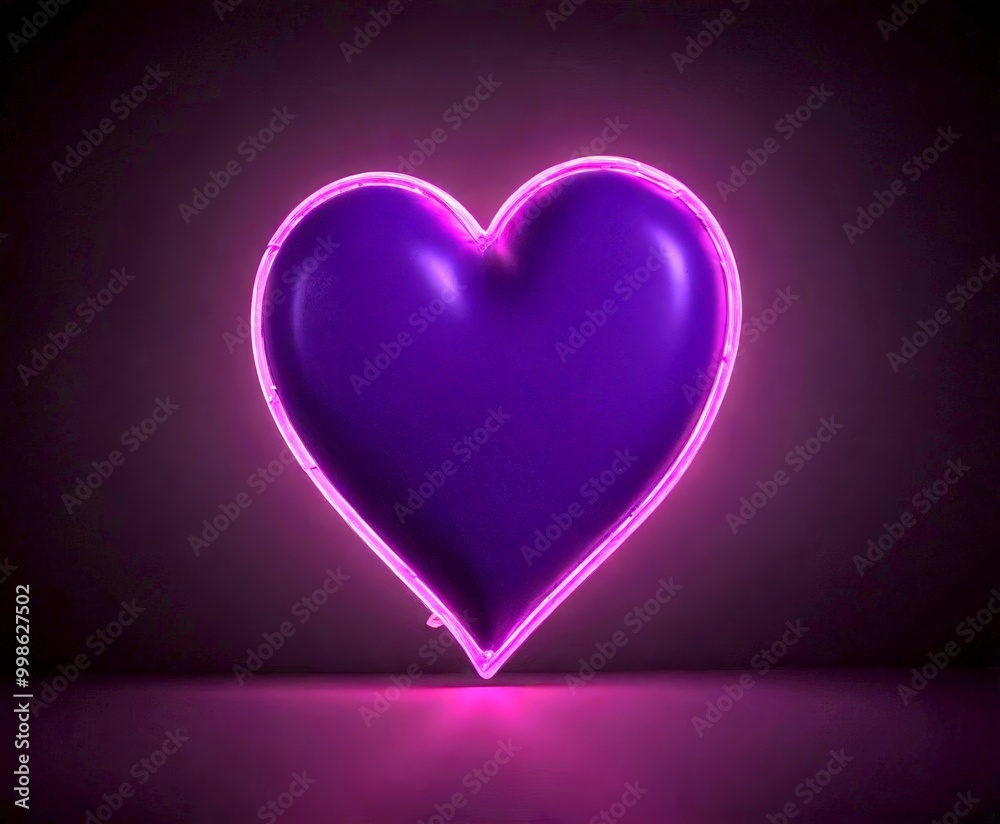 Poster A glowing purple heart-shaped object is centered against a dark background, with a subtle reflection visible on the surface below