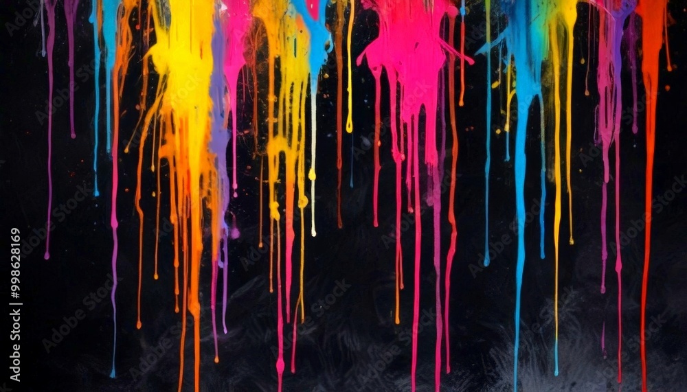 Poster a close-up view vibrant abstract painting with a black background the painting features a series of 