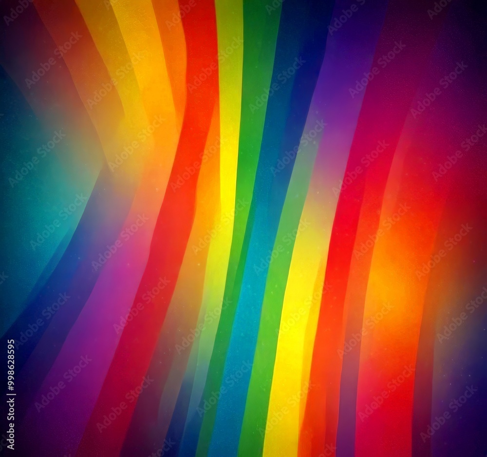 Poster a vibrant, abstract background with a rainbow-like pattern of overlapping curved lines in various colors, creating a sense of depth and movement