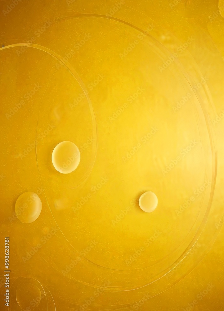Poster a golden background with three circular shapes, each containing a small white circle, creating a sense of depth and dimension
