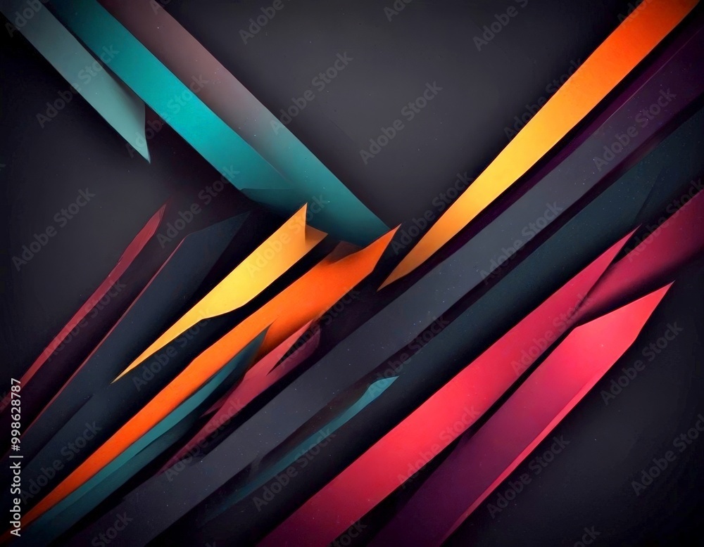 Aufkleber a dark background with a vibrant abstract composition of intersecting diagonal lines in various colors, including shades of green, orange, and pink