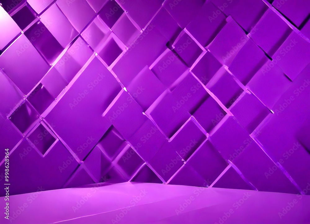Poster a purple geometric pattern composed of intersecting lines and squares, creating a visually striking and abstract design