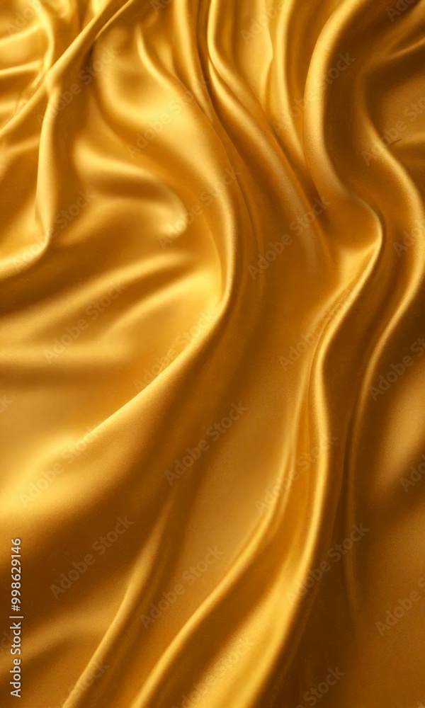 Poster a close-up view shiny, golden fabric with a smooth, flowing texture