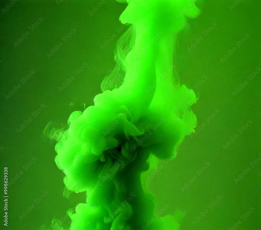 Poster Green smoke swirls and swirls, creating an abstract and dynamic visual effect against a dark green background