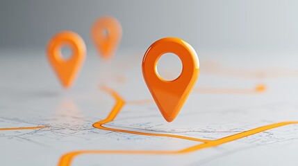 An interactive map design with bold location pins, showcasing the ease of finding locations through digital GPS and online maps.