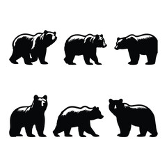 black silhouette brown bear set vector with white background