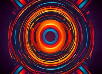 Fototapeta premium a vibrant abstract composition of concentric circles in various colors, including red, orange, yellow, blue, and purple, set against a dark purple background