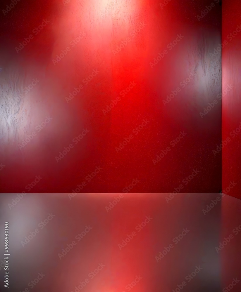 Poster a dark red wall with a reflective surface in the foreground, creating a sense of depth and space