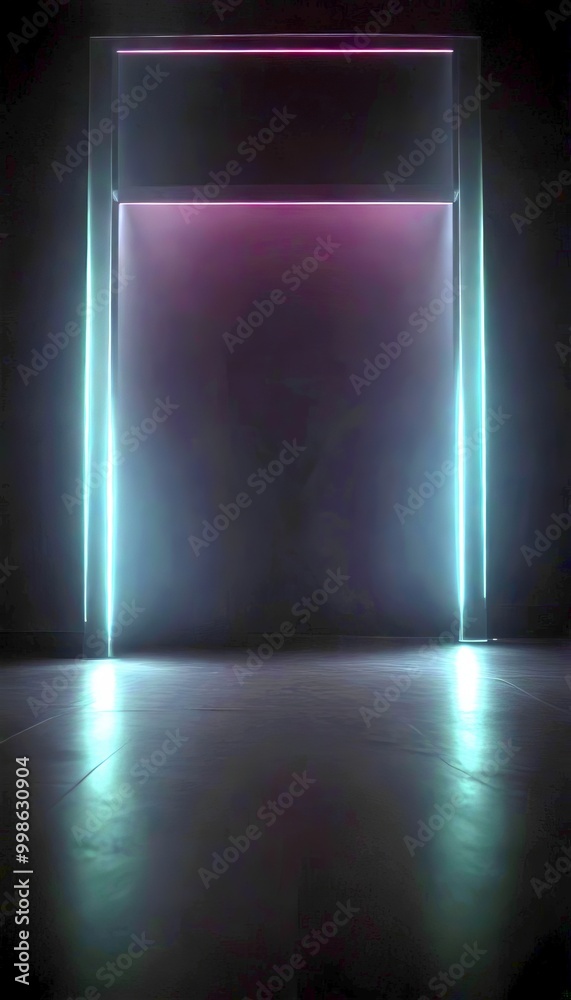Fototapete a dark, empty room with a large, rectangular light source in the center, casting a bright glow that illuminates the space