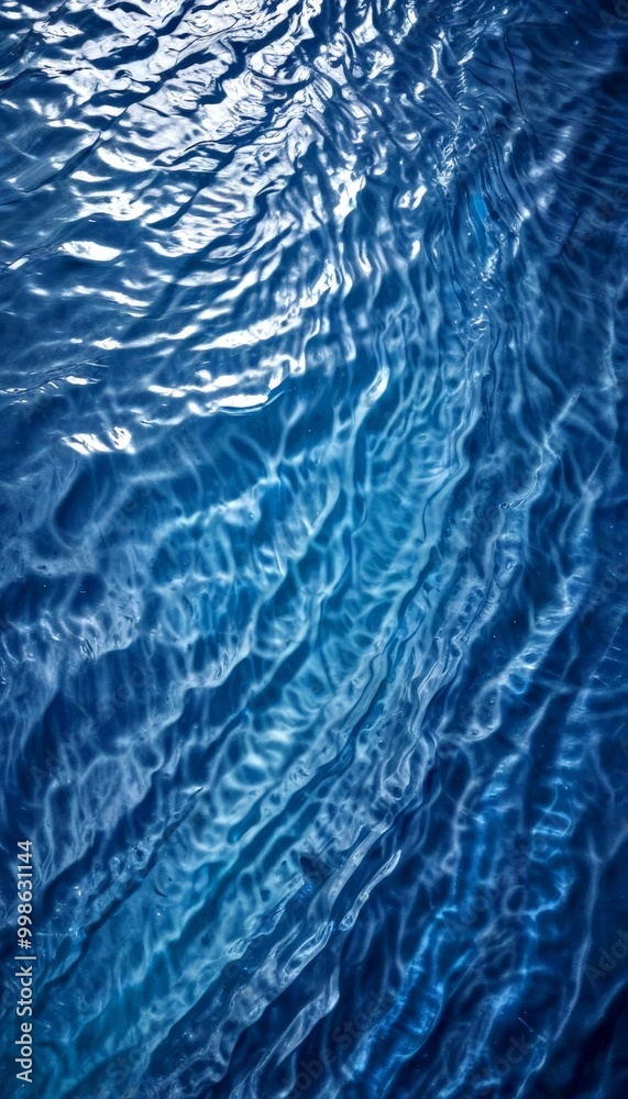 Poster the captures a close-up view of the rippling surface body of water, with the water's surface reflect