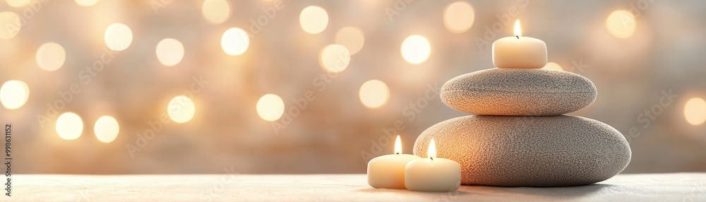 Sticker Zen Stones and Candles on a Neutral Background.