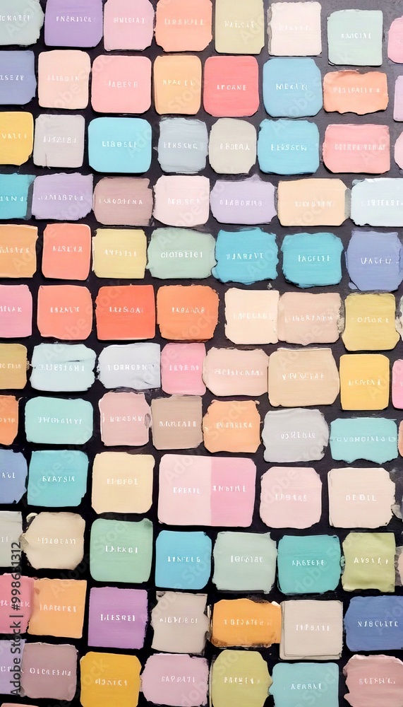 Aufkleber a grid of multicolored squares, each with a different color and a small text label beneath it The squares are arranged in rows and columns, creating a visually appealing pattern