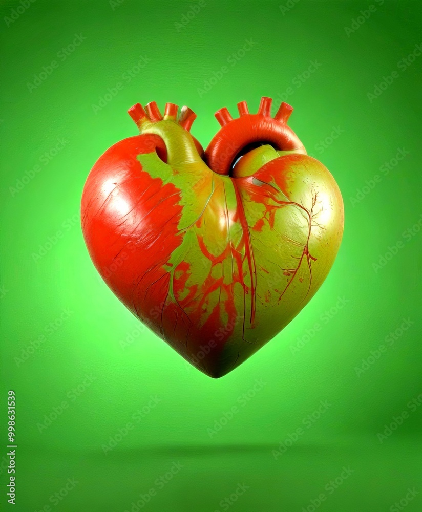 Poster a heart with a red and green color scheme, set against a green background