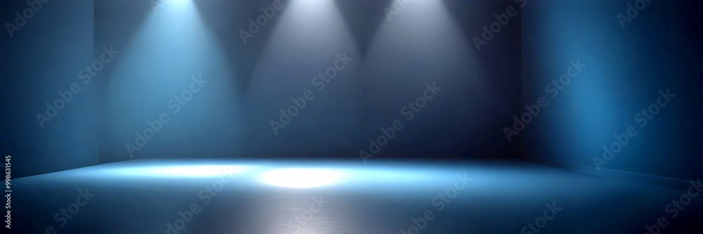 Aufkleber a dimly lit room with three spotlights shining down on a polished concrete floor, creating a dramati