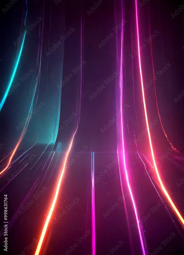 Poster a dark, abstract background with vibrant, colorful lines and streaks of light, creating a dynamic and visually striking composition