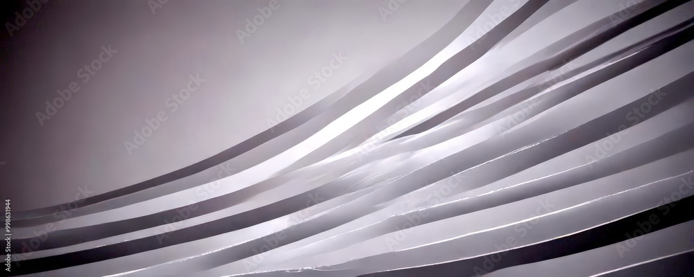 Poster Abstract of curved lines in shades of gray and white, creating a sense of movement and depth