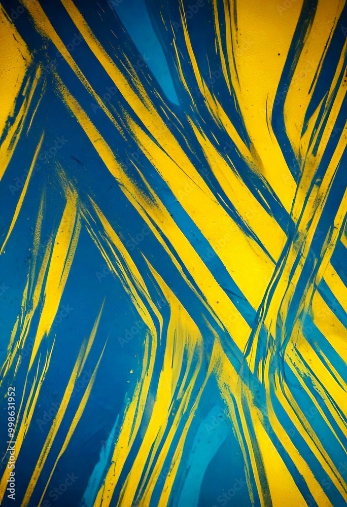 Aufkleber a striking abstract pattern with intersecting diagonal lines in blue and yellow, creating a sense of dynamic movement and energy