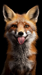 Fototapeta premium playful red fox, looking directly at the camera with its tongue sticking out