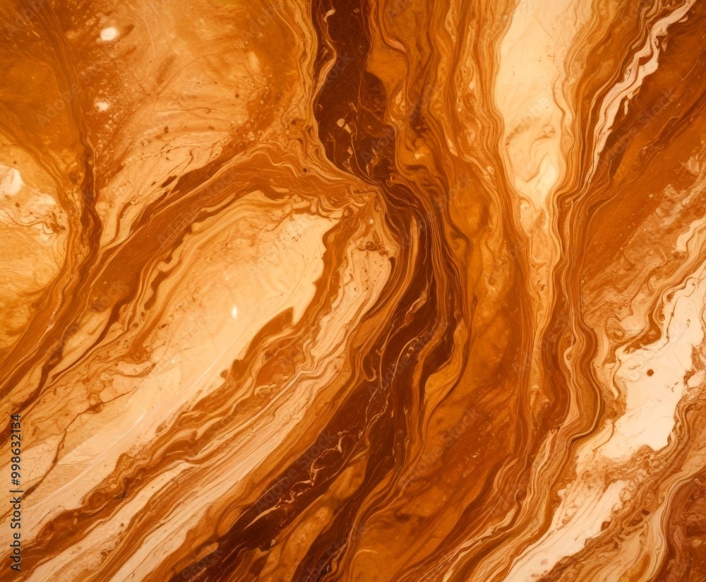 Poster a close-up view textured surface with a swirling pattern of brown and beige colors, resembling the natural patterns found in sand or soil