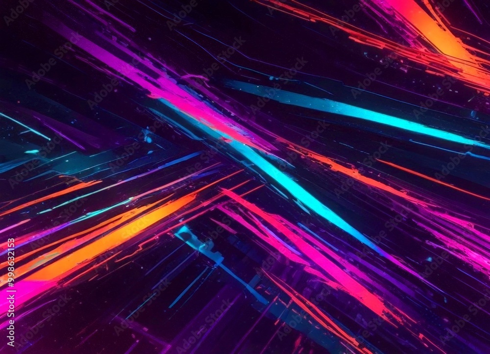 Poster a vibrant abstract composition of intersecting lines and streaks in a variety of bright colors, incl