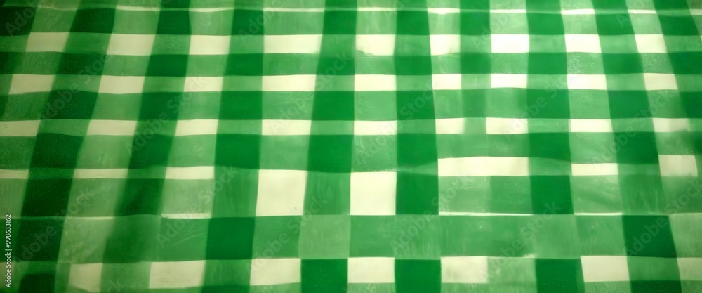 Poster A close-up view green and white checkered fabric, showcasing the intricate pattern and texture of the material