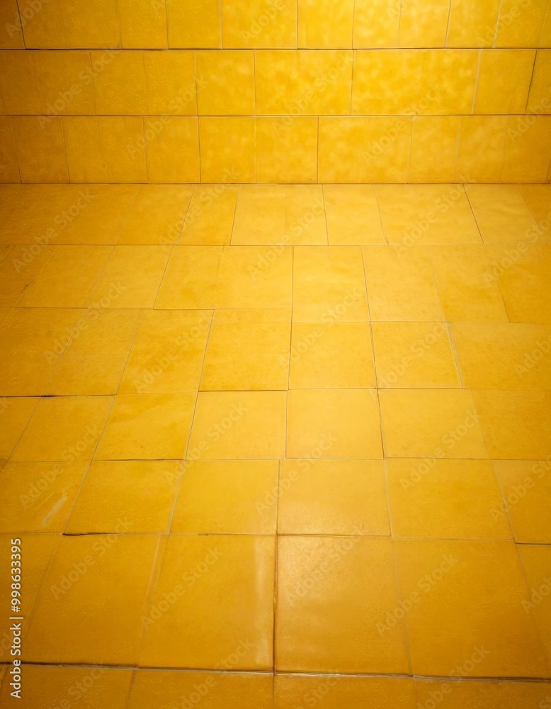 Aufkleber A close-up view yellow tiled floor, with a grid-like pattern of square tiles