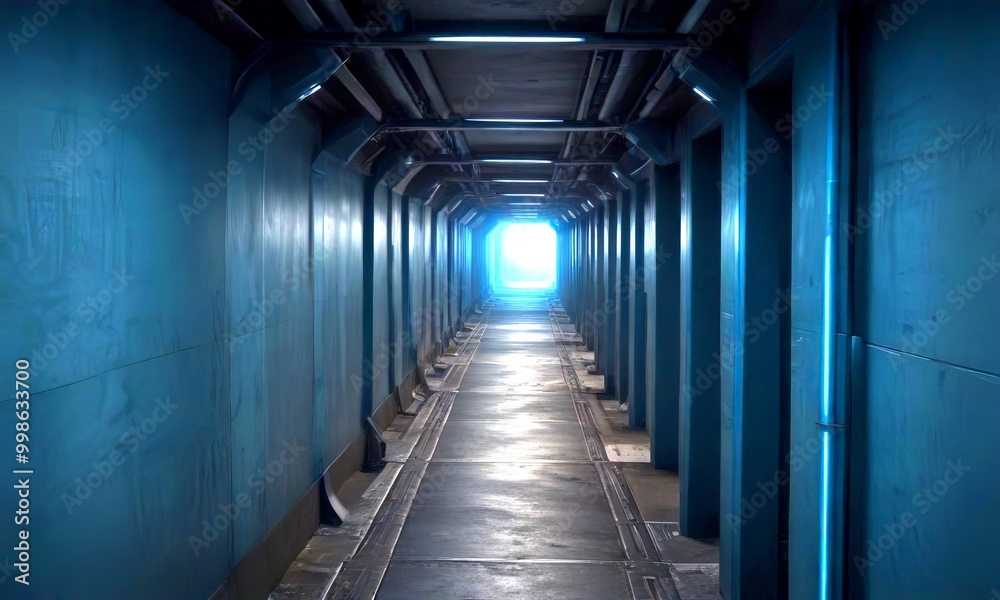 Poster A long, dimly lit corridor with a single light source at the end, creating a sense of mystery and anticipation