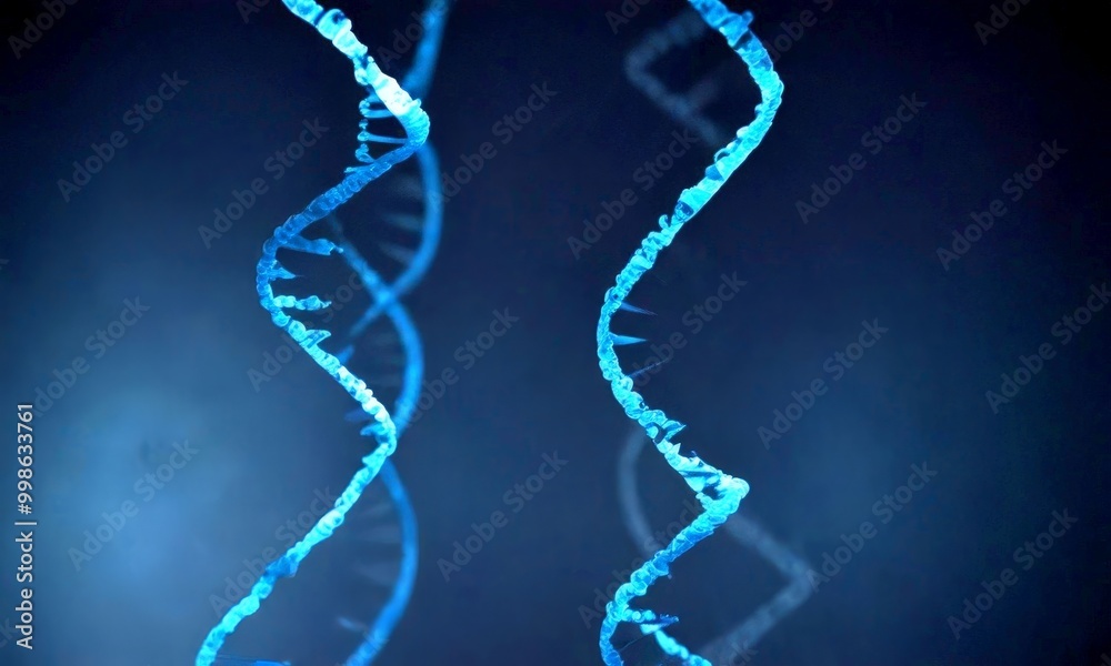 Poster a close-up view dna helix, a double helix structure, against a dark background