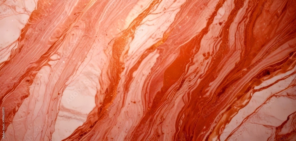 Poster a close-up view marble surface with a marbled pattern of pink and white hues, with streaks of gold and brown adding depth and texture